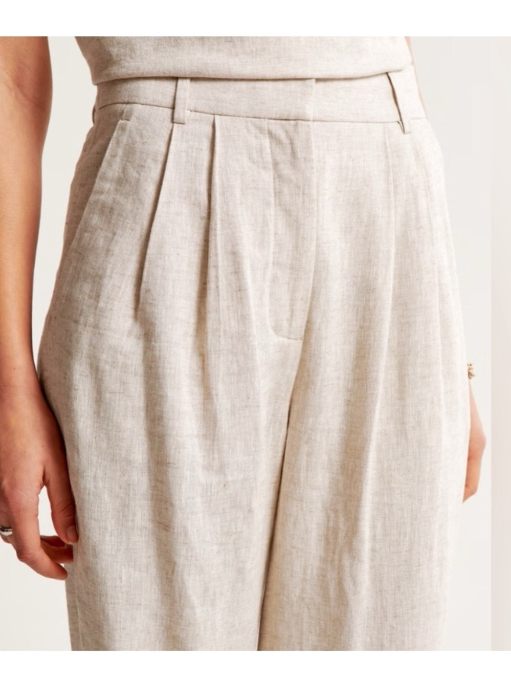 Abercrombie & Fitch Sloane Ultra High Rise Wide Leg Linen Blend Pant Oatmeal - Picture 2 of 10